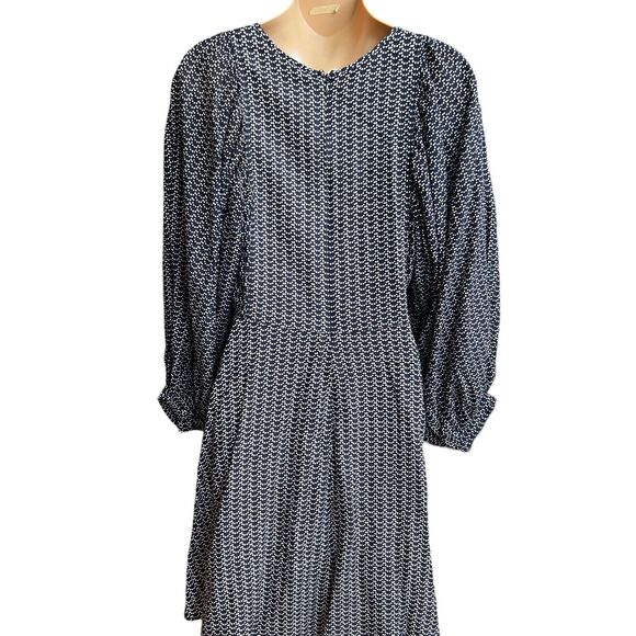 Maeve Anthropologie Navy White Nilaya Flare Pockets Balloon Sleeve Tunic Dress S - Picture 5 of 16